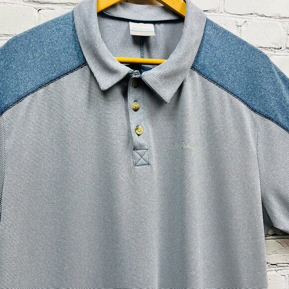 Columbia Mens Sportswear Polo Golf Shirt Blue Striped Size XL 100% Polyester - Picture 3 of 10
